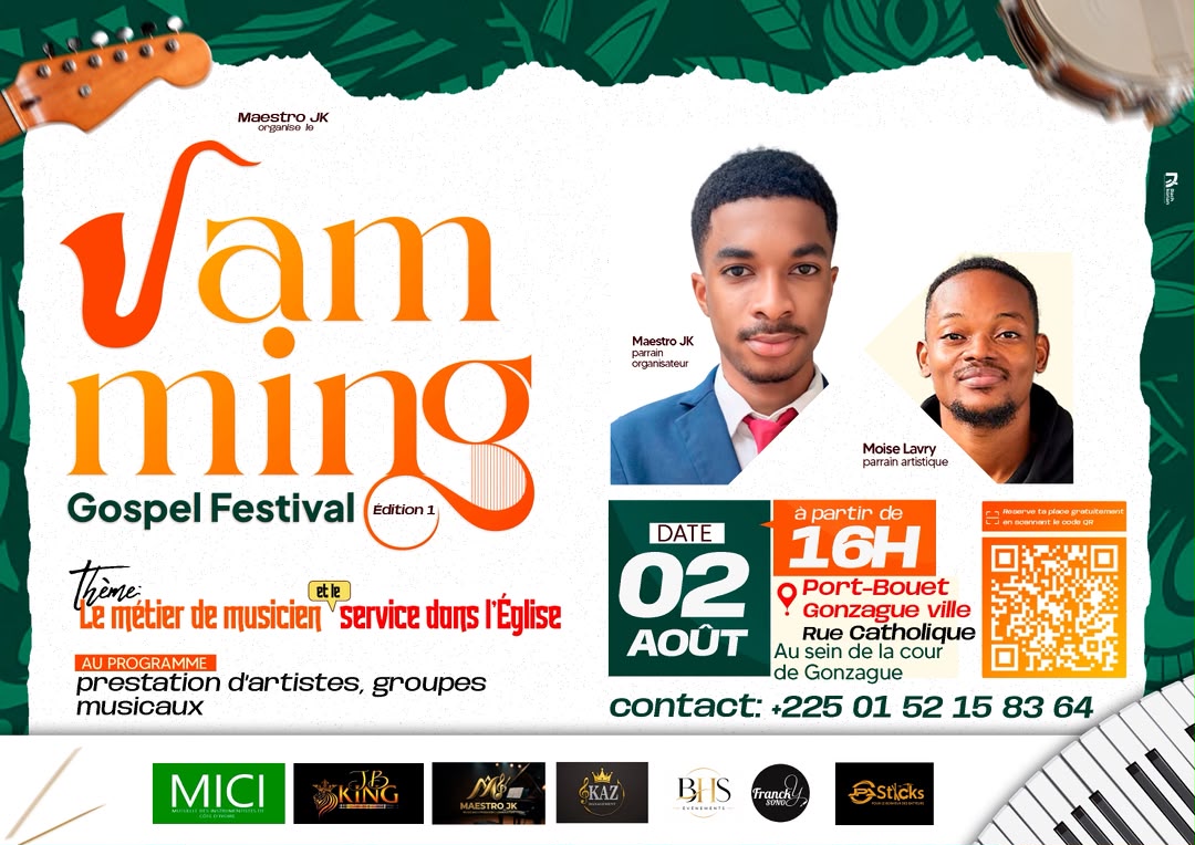 Affiche officielle du Jamming Gospel Festival — Édition 1, le 02 août à Port-Bouët Gonzague, à partir de 16h